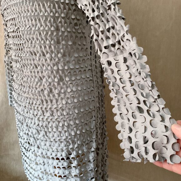 Linea Domani Taupe Waterfall Cardigan | All-Over Laser-Cut Detail | XL - Picture 8 of 14